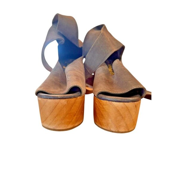 Free People Platform Heels Wood Open Toe Ankle Wrap Gray Suede Size? - Picture 3 of 6